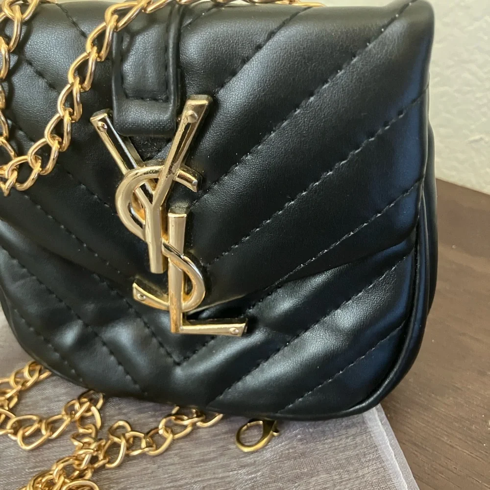 Stylish Black Quilted Kids Bag with Gold Chain - Picture 2 of 4